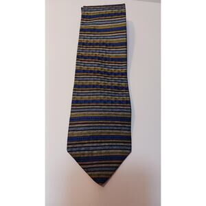 Zylos George Machado 100% Silk Tie Mens Blue Green Gold Striped 57.5" x 3.5"